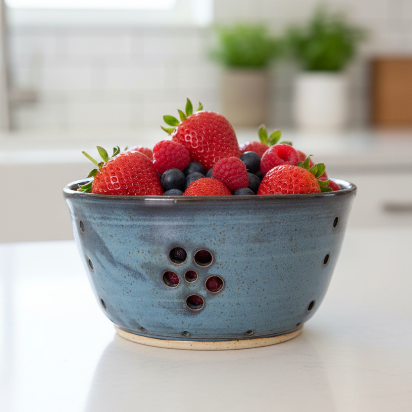 Wheat Design Berry Bowl Crystal Blue