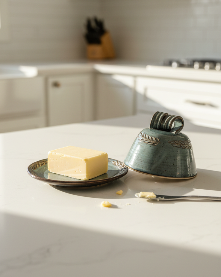 Wheat Design Butter Dish Midnight Blue