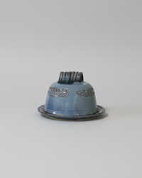 Wheat Design Butter Dish Crystal Blue