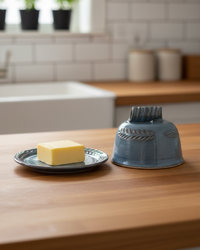 Wheat Design Butter Dish Crystal Blue