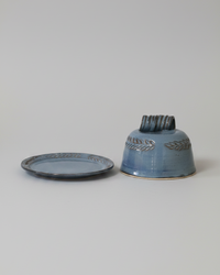 Wheat Design Butter Dish Crystal Blue