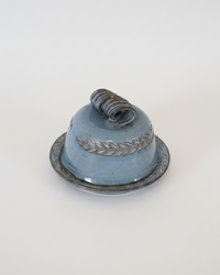 Wheat Design Butter Dish Crystal Blue