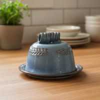 Wheat Design Butter Dish Crystal Blue