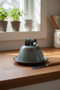 Wheat Design Butter Dish Midnight Blue