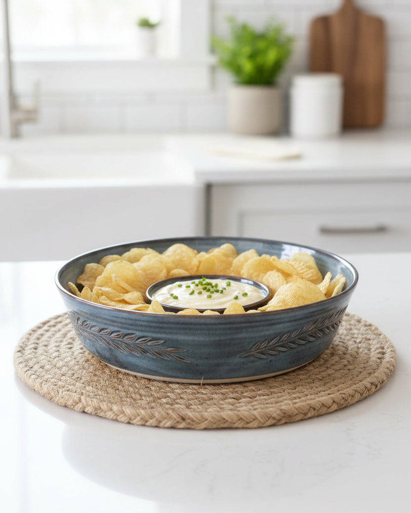 Wheat Design Chip'N Dip Bowl Midnight Blue