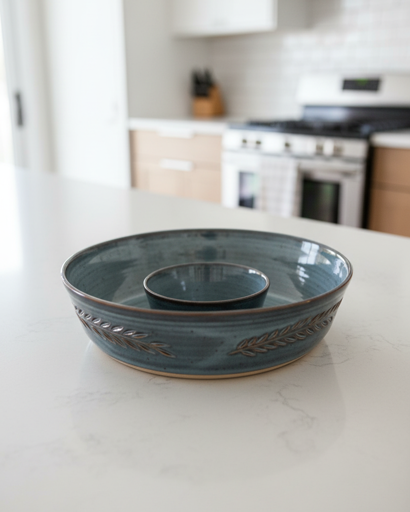 Wheat Design Chip'N Dip Bowl Midnight Blue