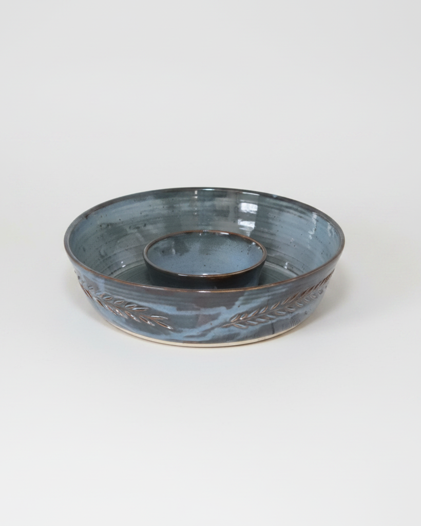 Wheat Design Chip'N Dip Bowl Midnight Blue