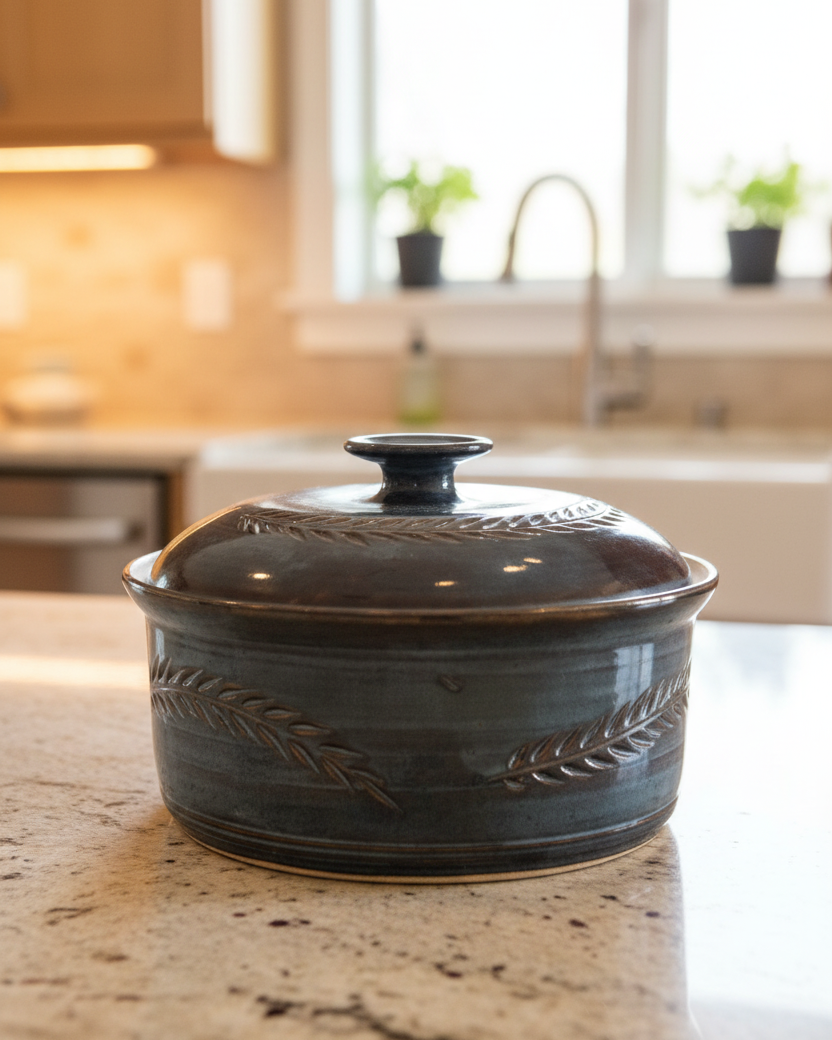 Wheat Design Crock Midnight Blue 10"Dia