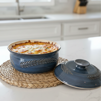 Wheat Design Crock Midnight Blue 9"Dia
