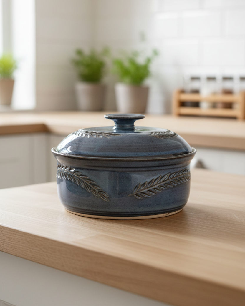 Wheat Design Crock Midnight Blue 9"Dia