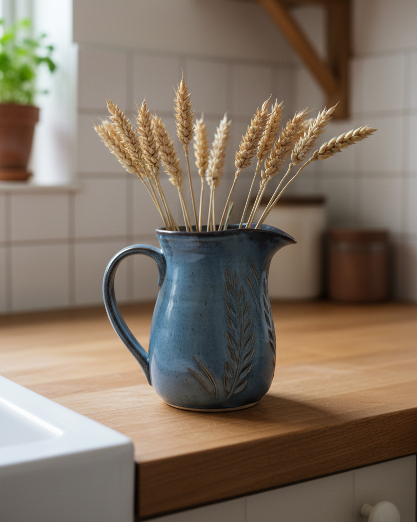 Wheat Design Pitcher Crystal Blue