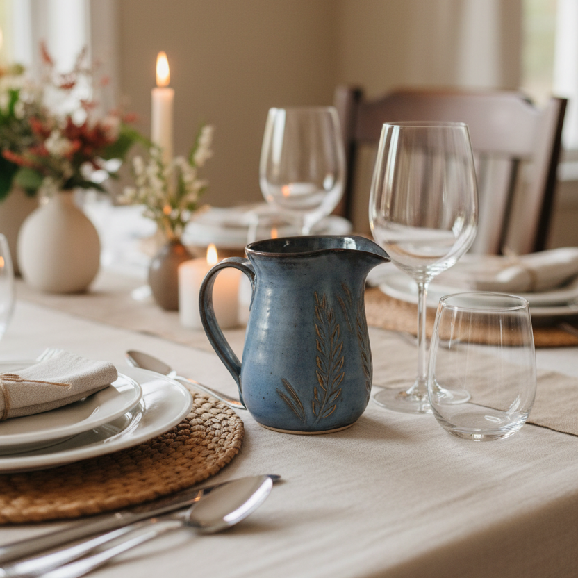 Wheat Design Pitcher Crystal Blue