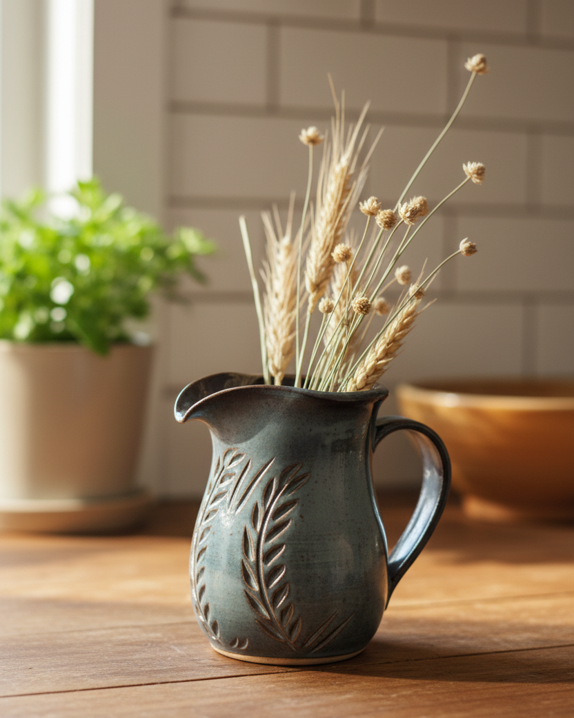Wheat Design Pitcher Midnight Blue
