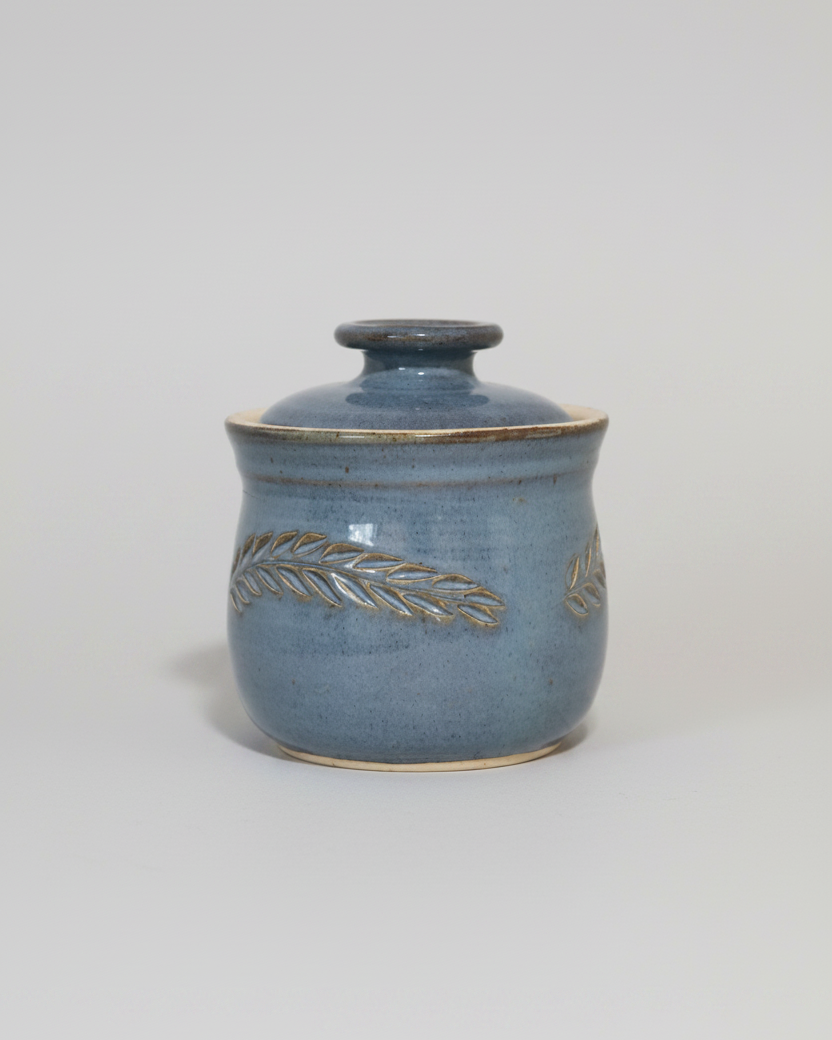 Wheat Design Sugar Bowl Crystal Blue