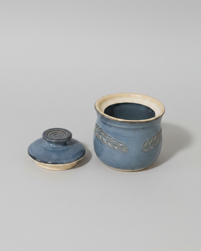 Wheat Design Sugar Bowl Crystal Blue