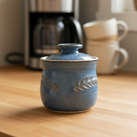 Wheat Design Sugar Bowl Crystal Blue