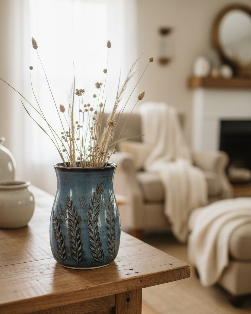 Wheat Design Vase Crystal Blue