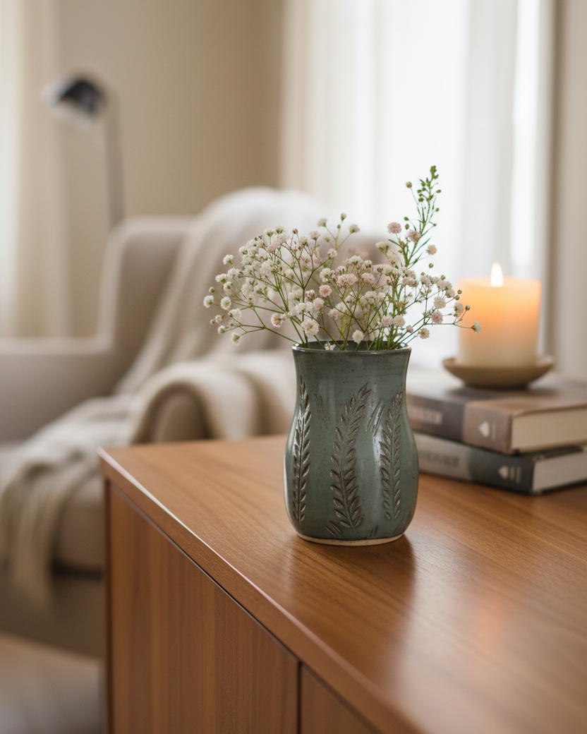 Wheat Design Vase Denim Blue