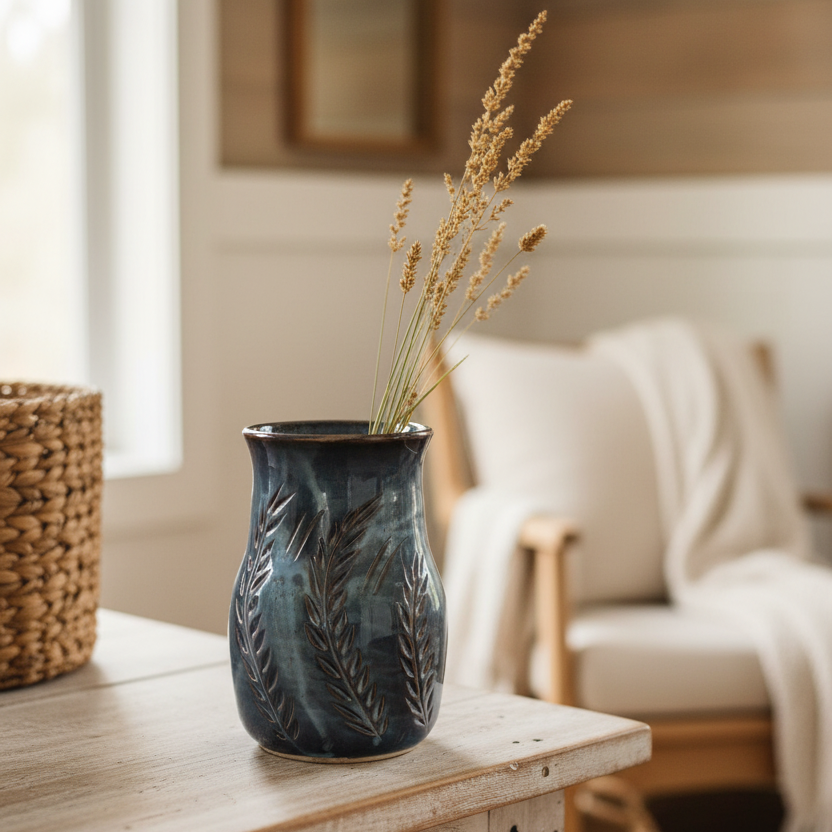 Wheat Design Vase Midnight Blue