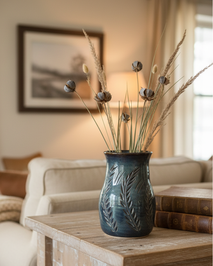 Wheat Design Vase Midnight Blue