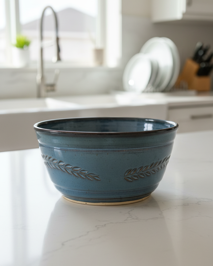 Wheat Design Bowl Crystal Blue 10"Dia