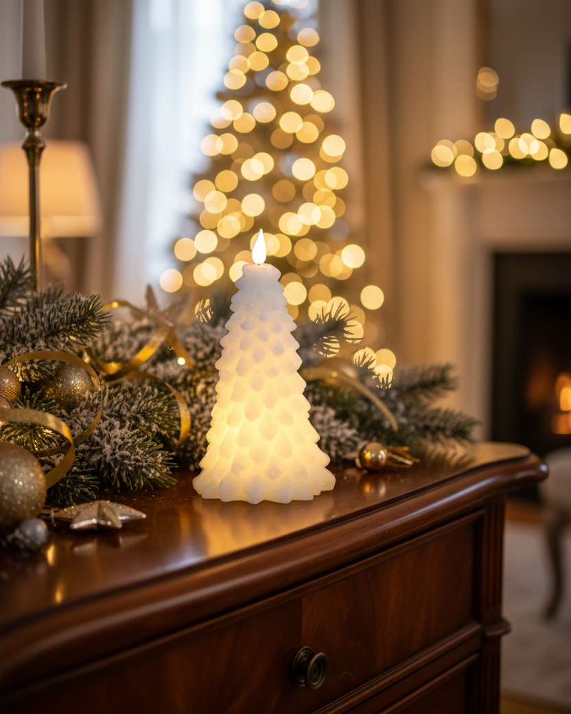 White LED Glitter Christmas Tree Candle