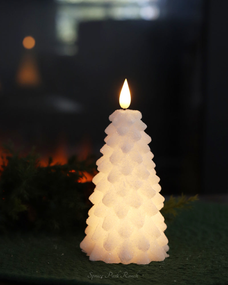 White LED Glitter Christmas Tree Candle
