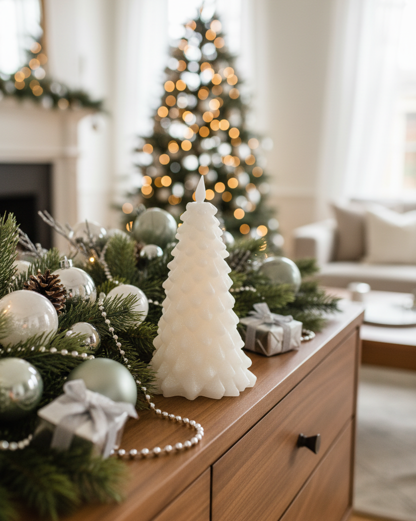 White LED Glitter Christmas Tree Candle
