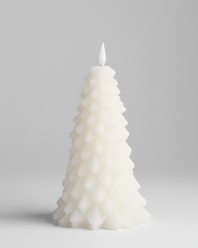 White LED Glitter Christmas Tree Candle