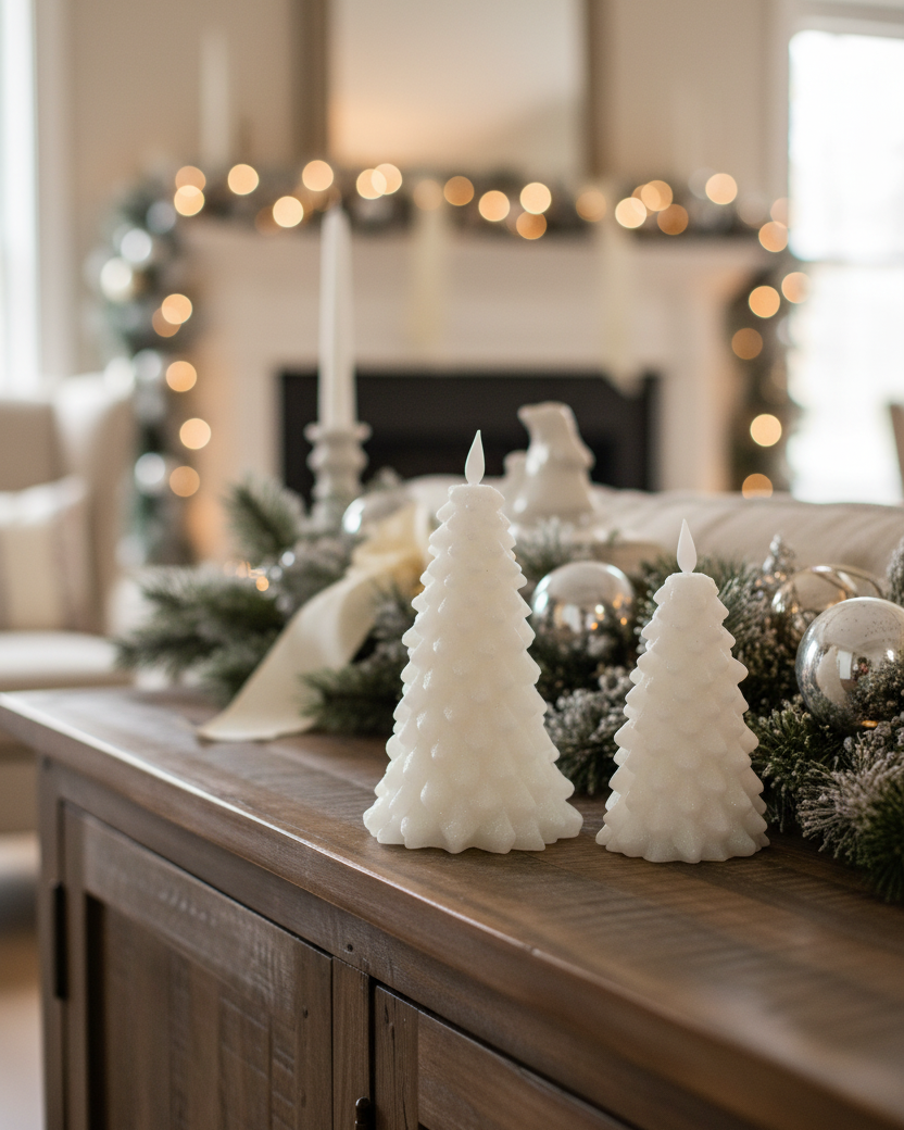 White LED Glitter Christmas Tree Candle