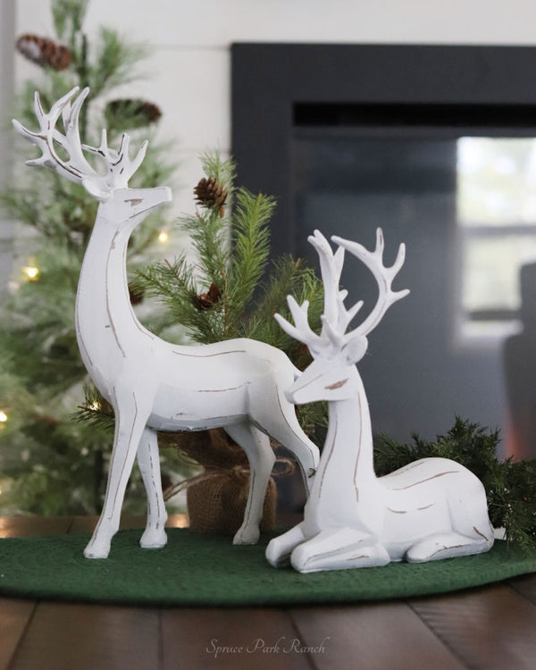 White Distressed Resin Deer