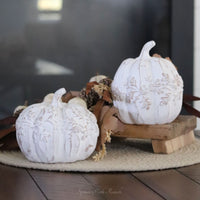 White Embossed Oak Leaf Resin Pumpkin