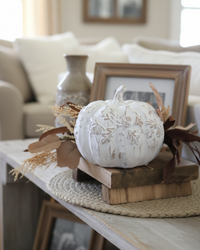White Embossed Oak Leaf Resin Pumpkin