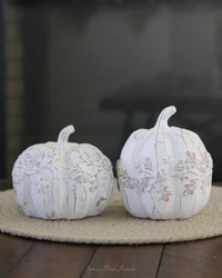 White Embossed Oak Leaf Resin Pumpkin