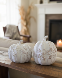 White Embossed Oak Leaf Resin Pumpkin