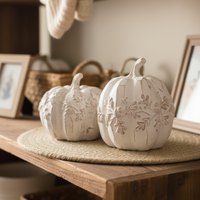 White Embossed Oak Leaf Resin Pumpkin
