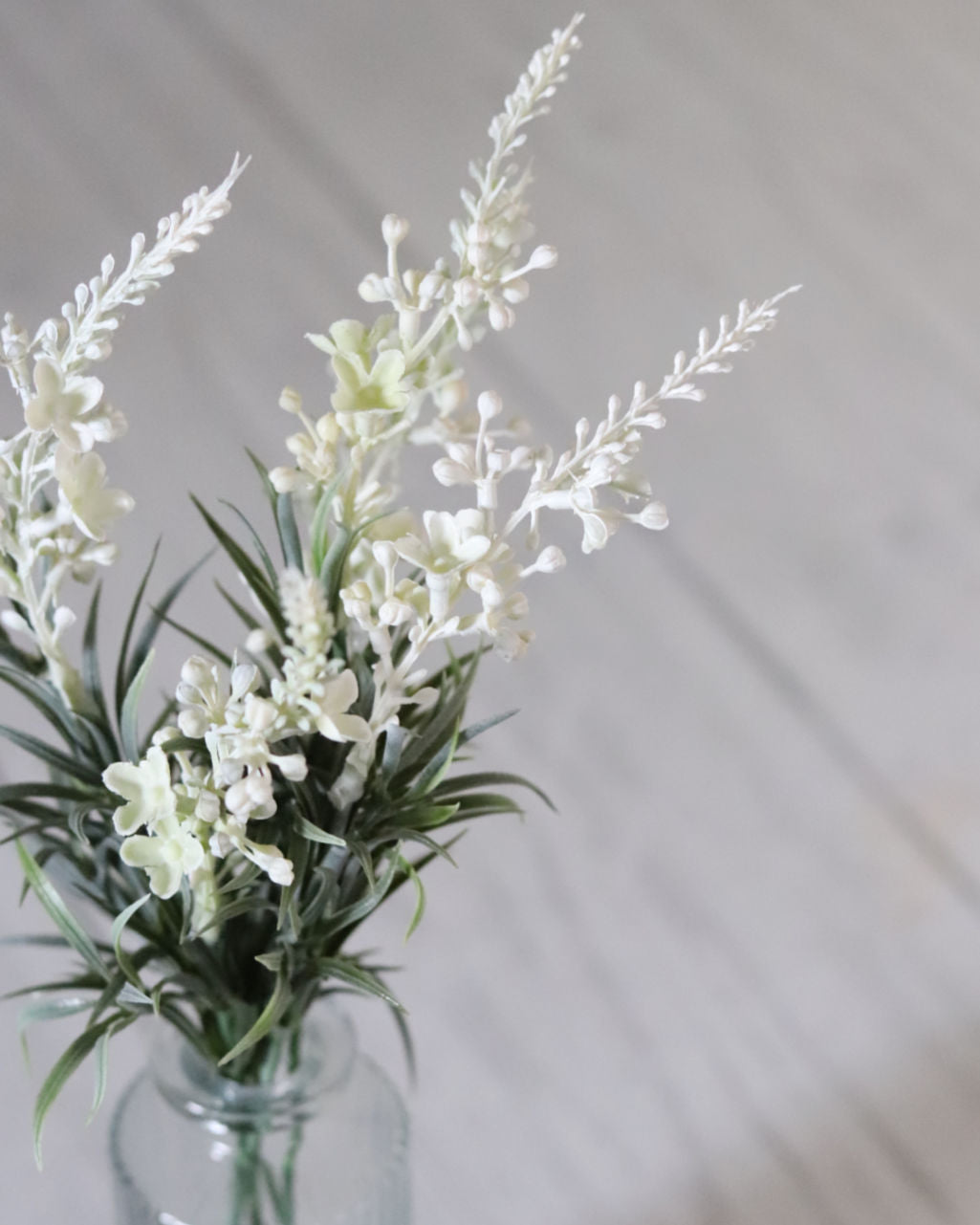 White Lavender Bouquet in Glass Vase With Faux Water