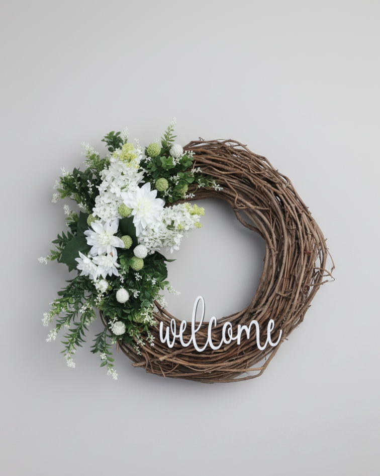 Welcome White Lilac and Dahlia Wreath