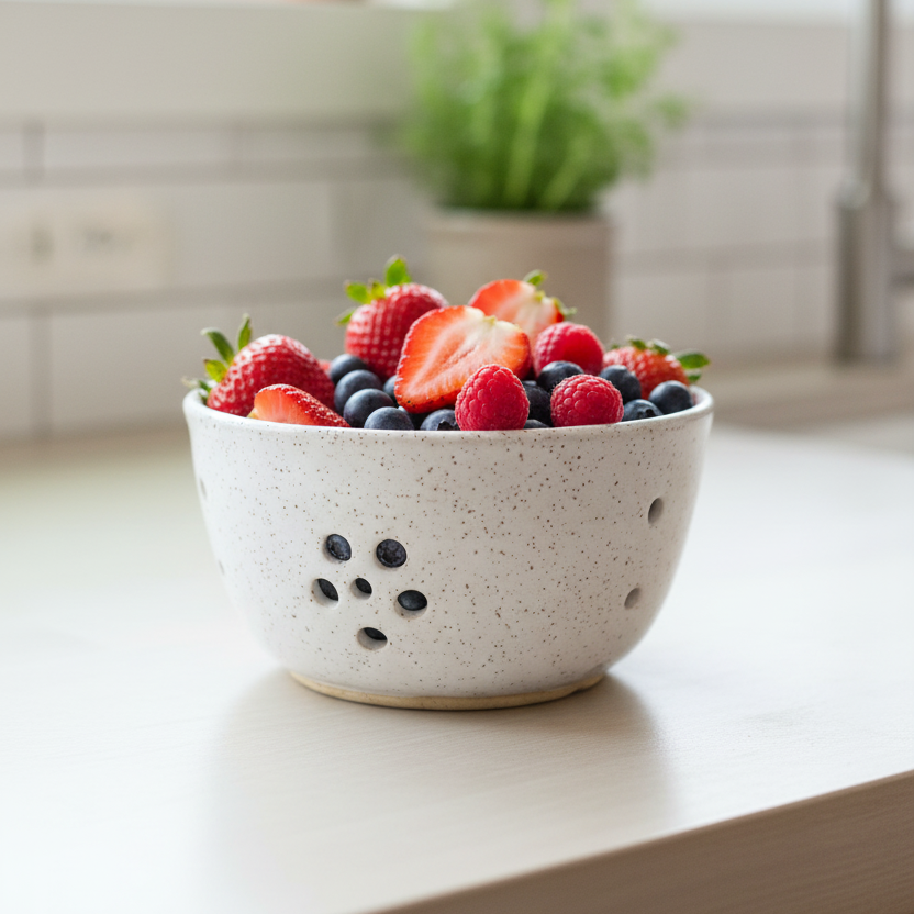 Wheat Design Berry Bowl Speckled White