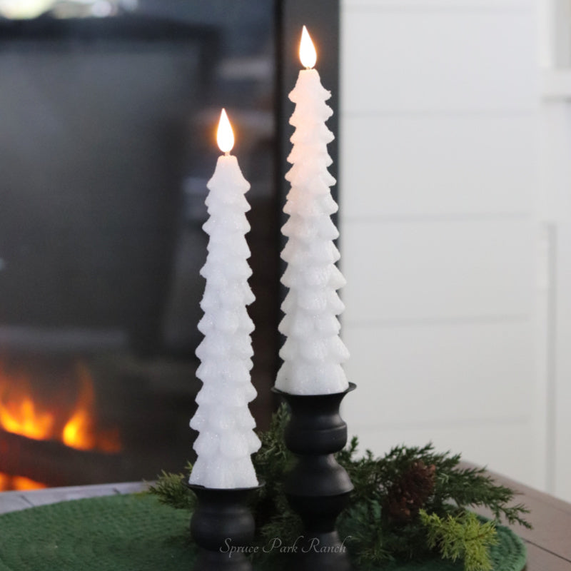 White LED Glitter Christmas Tree Taper Candle