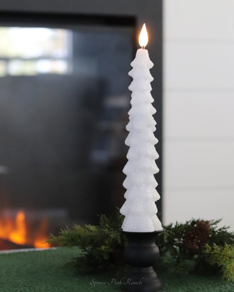 White LED Glitter Christmas Tree Taper Candle