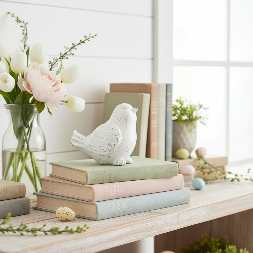 White Distressed Resin Bird