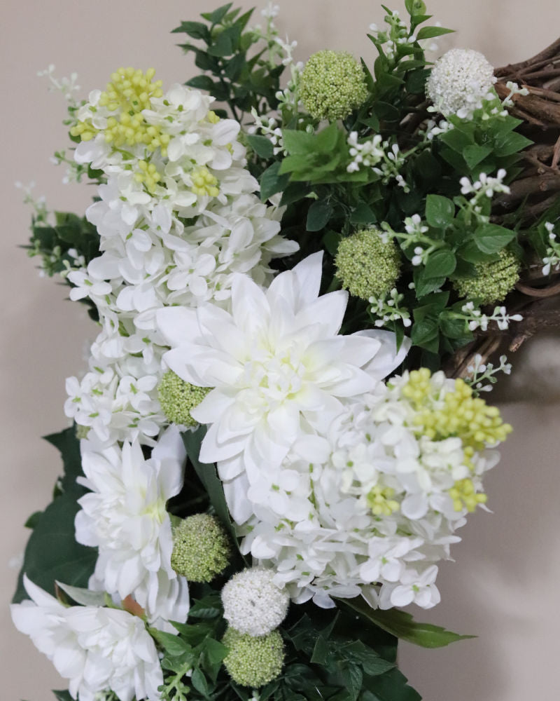 Welcome White Lilac and Dahlia Wreath