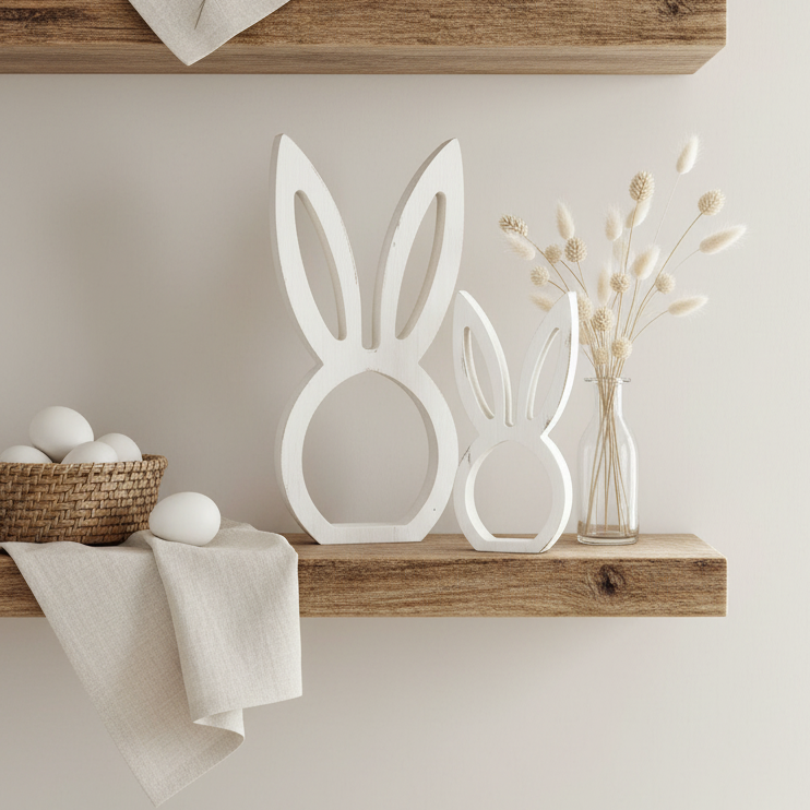 White Wood Bunny Head Cutout Petite