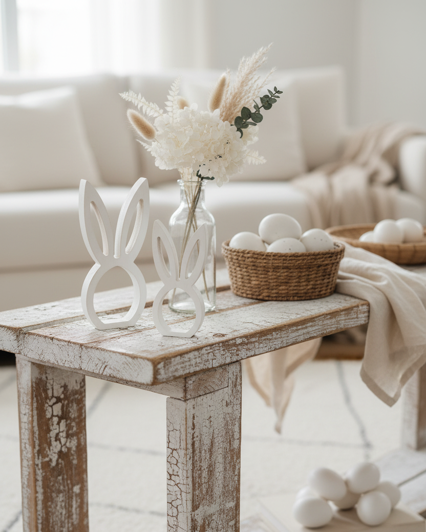 White Wood Bunny Head Cutout Petite