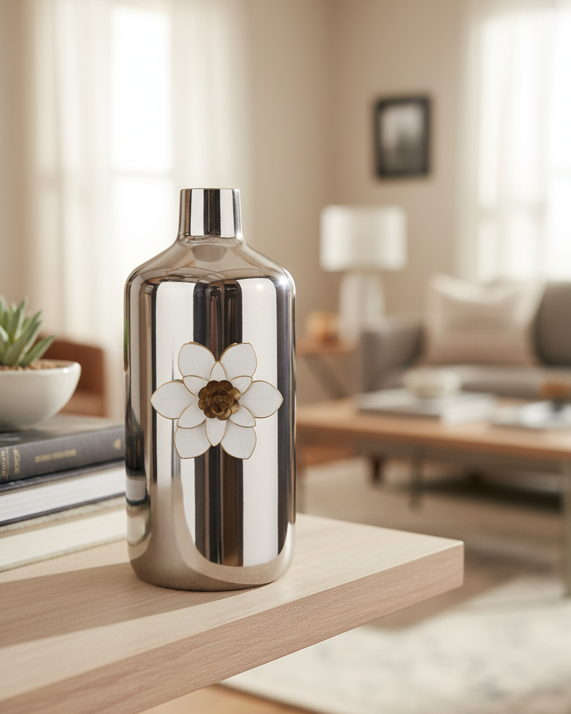 White and Gold Flower Metal Magnet