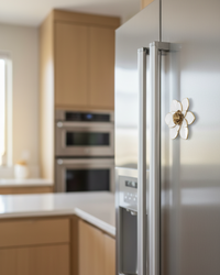 White and Gold Flower Metal Magnet