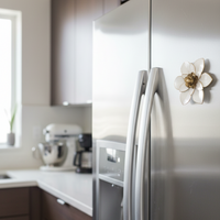 White and Gold Flower Metal Magnet