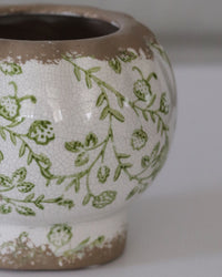 White and Green Flower Pattern Crackle Stoneware Planter