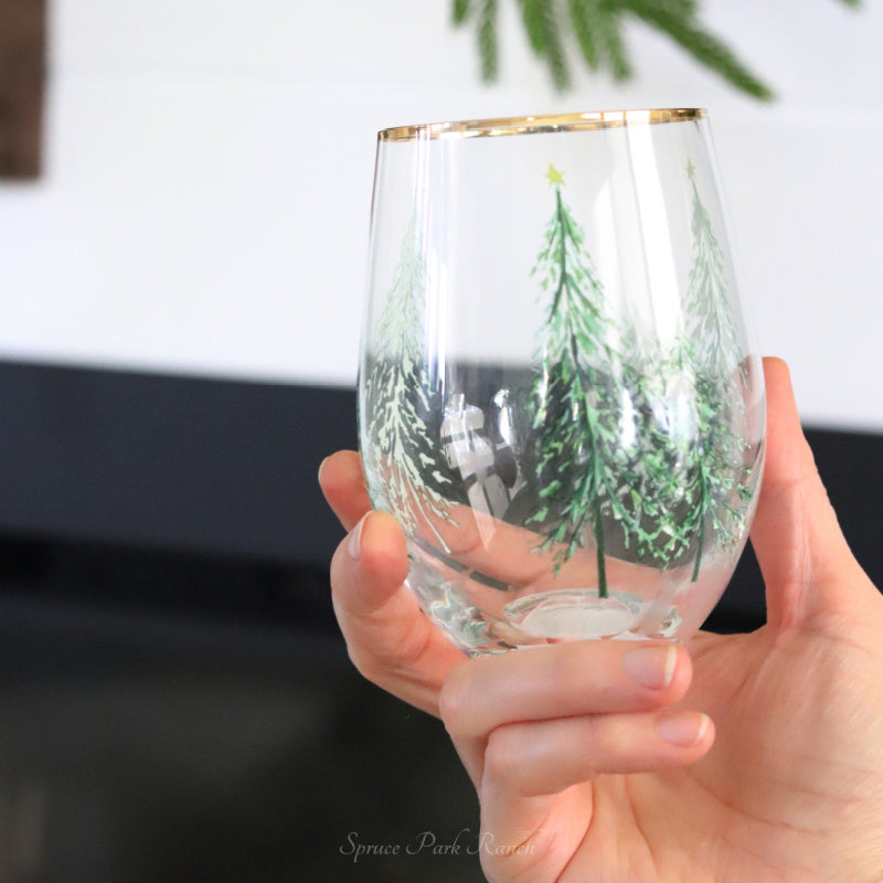 Winter Trees Stemless Wine Glass